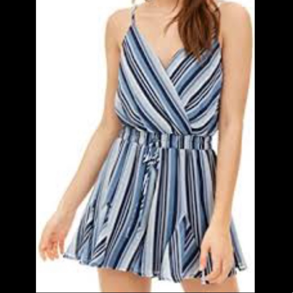 TRIXXI Womens Blue Stretch Ruffled Romper | M